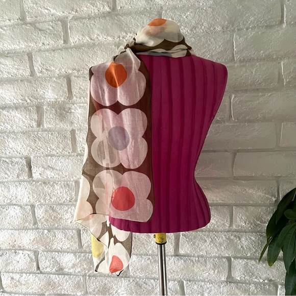 Orla Kiely White and Brown Patterned Scarf - Picture 3 of 3